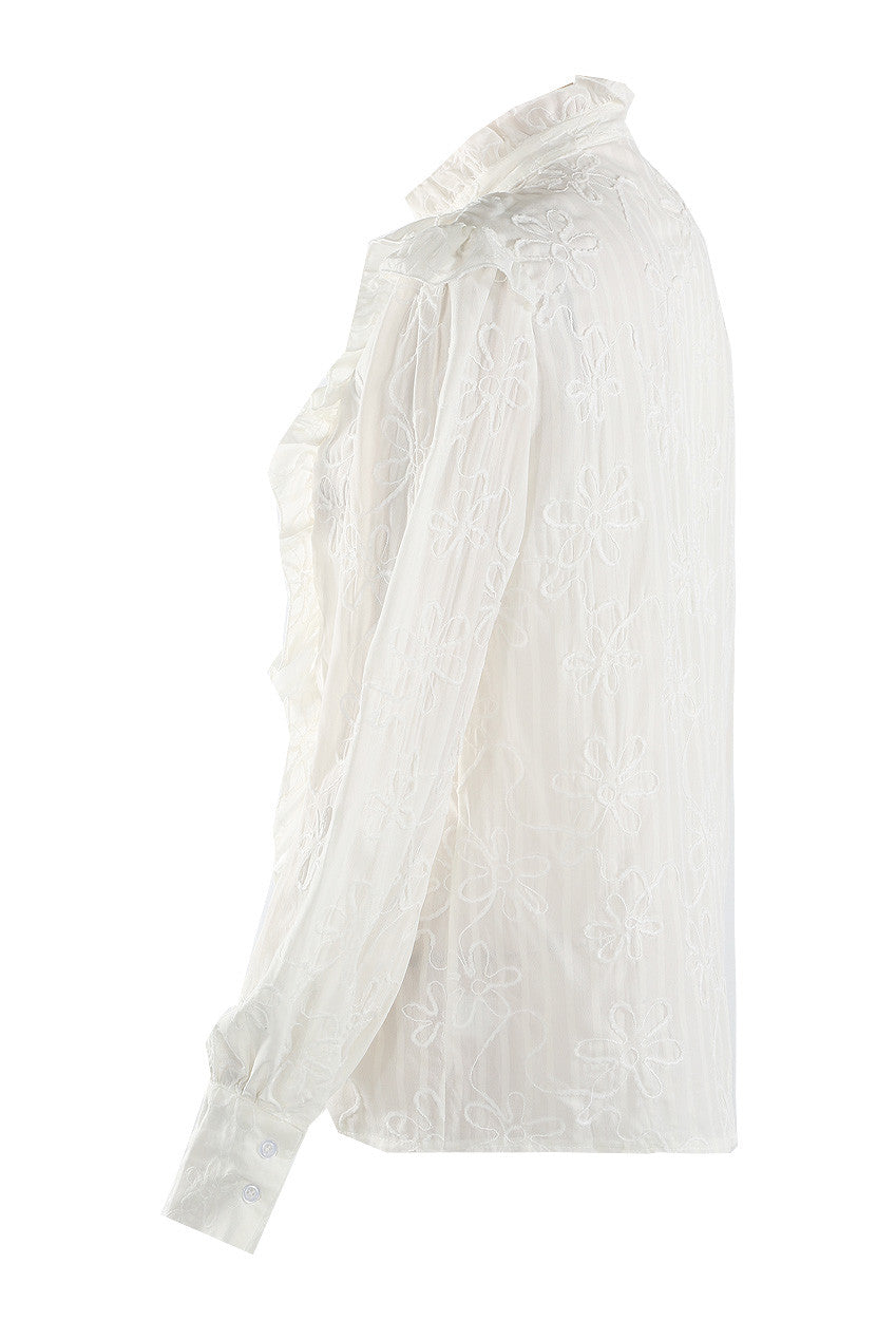 Ruffle Blouse with Embroidery Detail