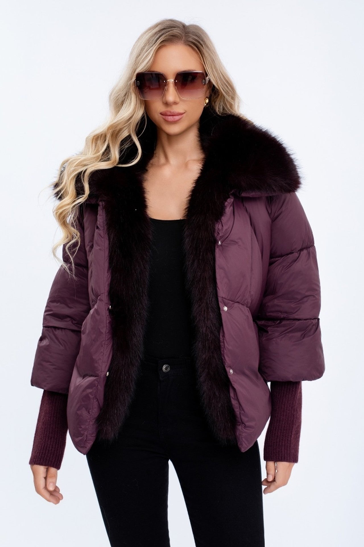 Knitted Cuff Puufet Jacket Fur Detail