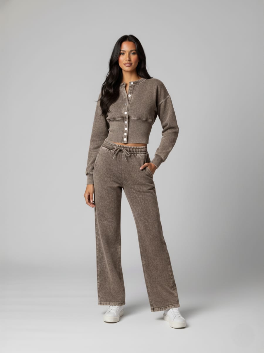 Acid Wash Zip Up Loungewear Set