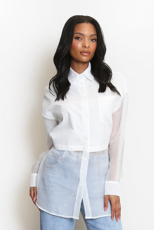 Sheer Hem Button Up Blouse