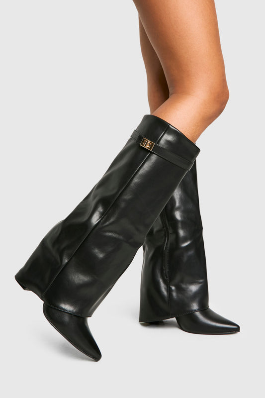 Designer Inspired PU Leather Cowboy Foldover Boot