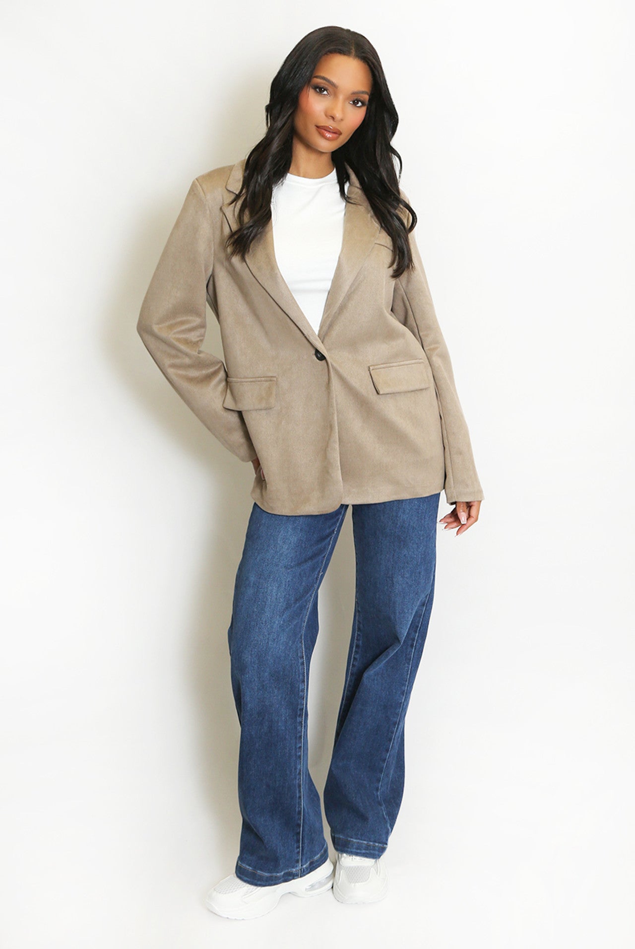 Faux Suede single Button Blazer
