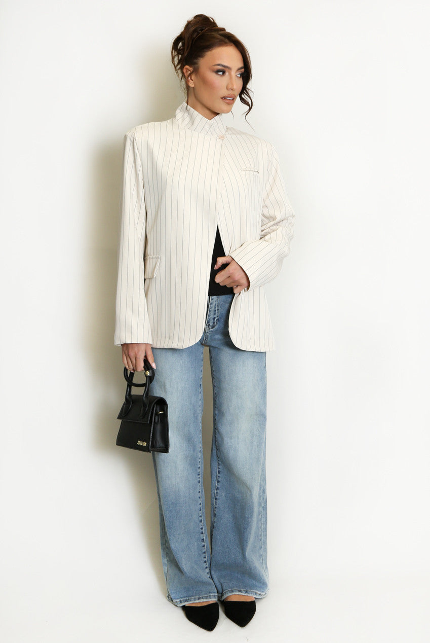 Striped Asymmetric Wrap Blazer