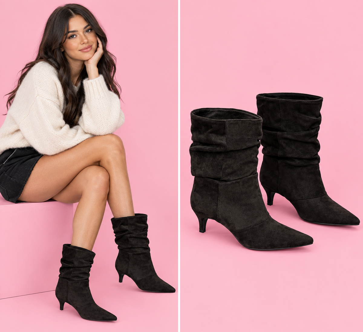 Ruched Ankle Heel Boots