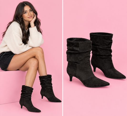 Ruched Ankle Heel Boots
