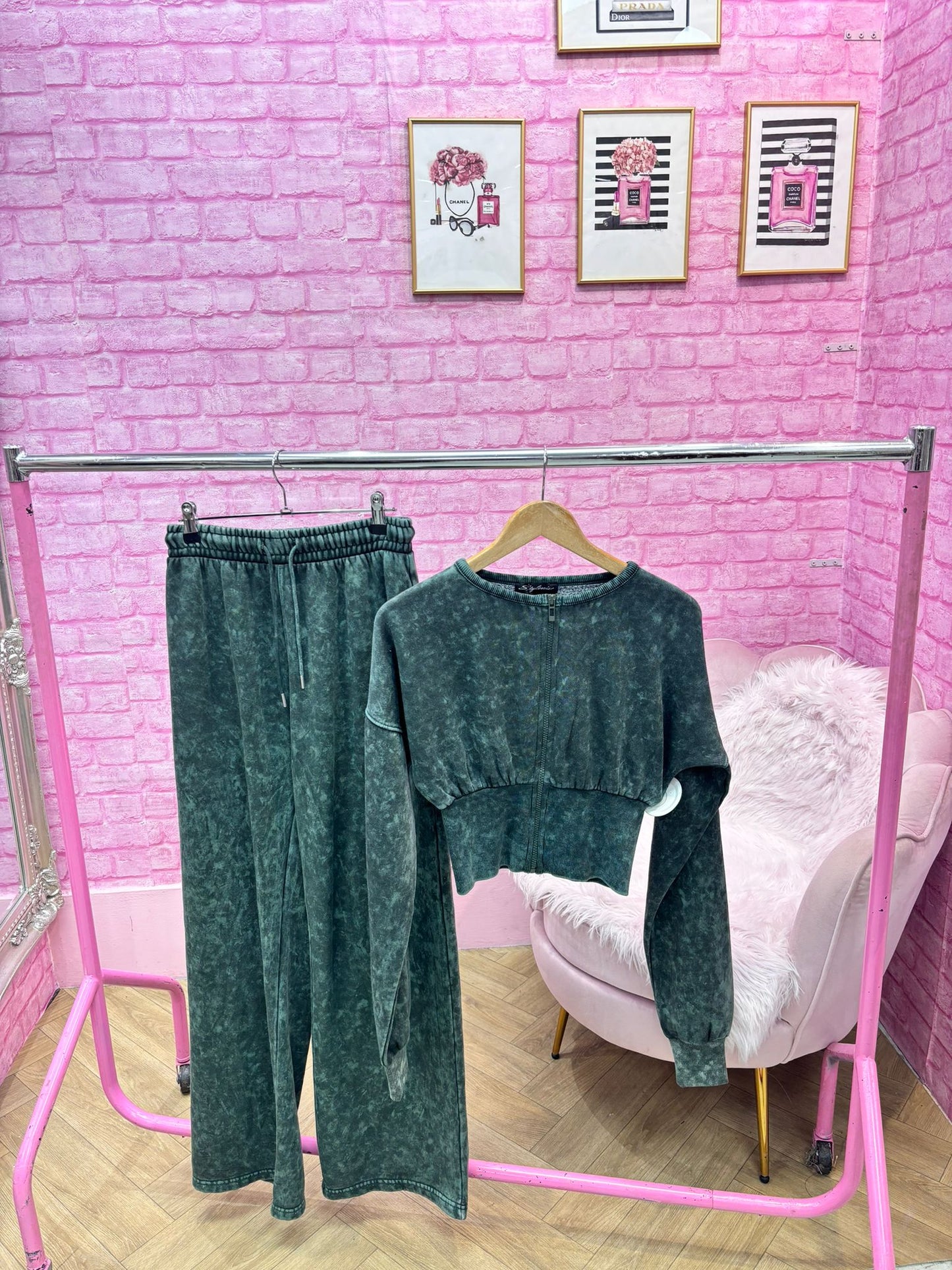 Acid Wash Zip Up Loungewear Set