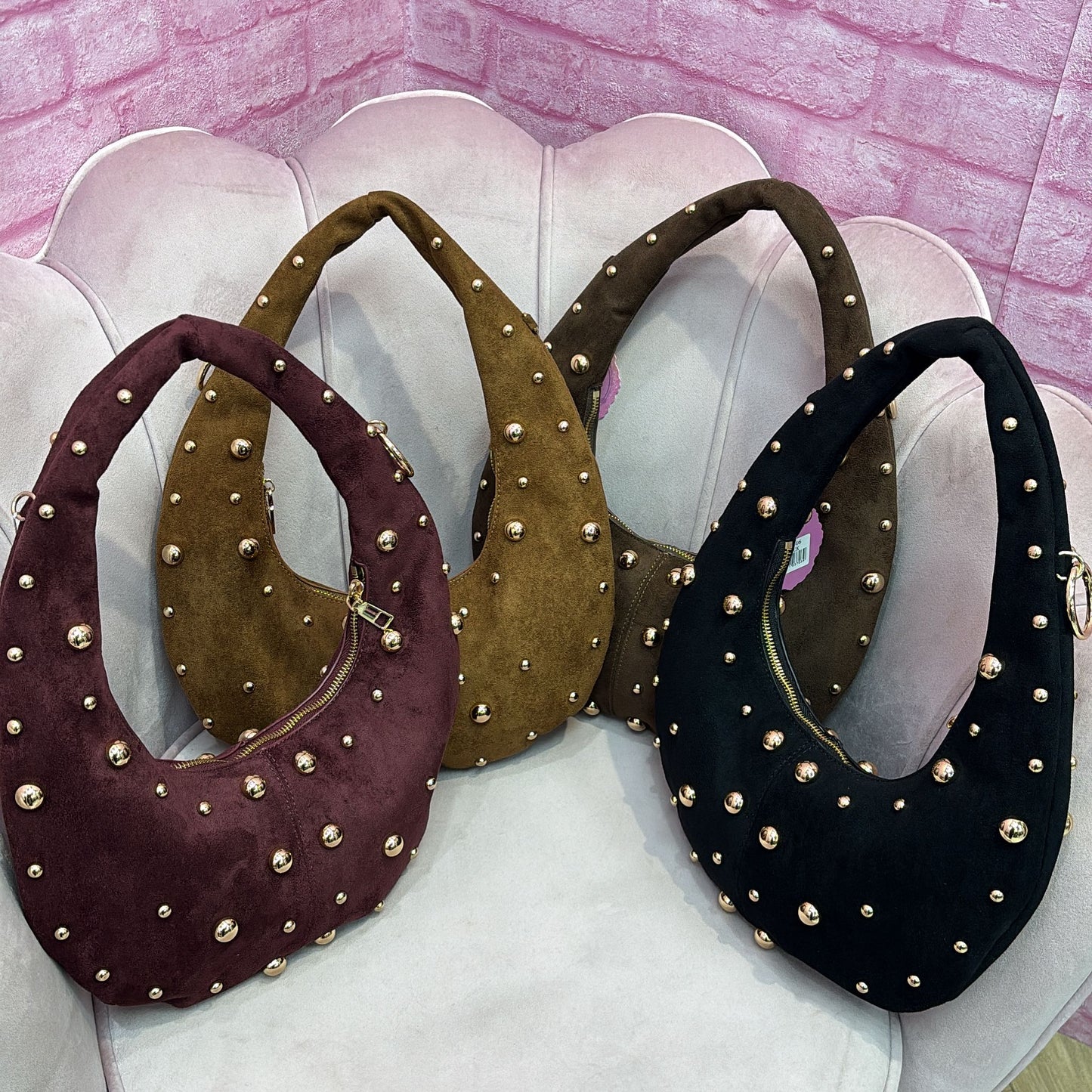 Gold Studded Suede Bag