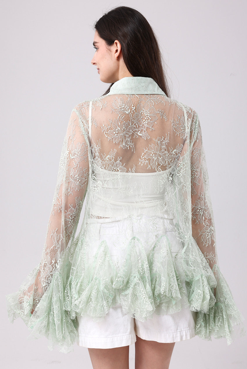 Lace Blouse with Frill Hem