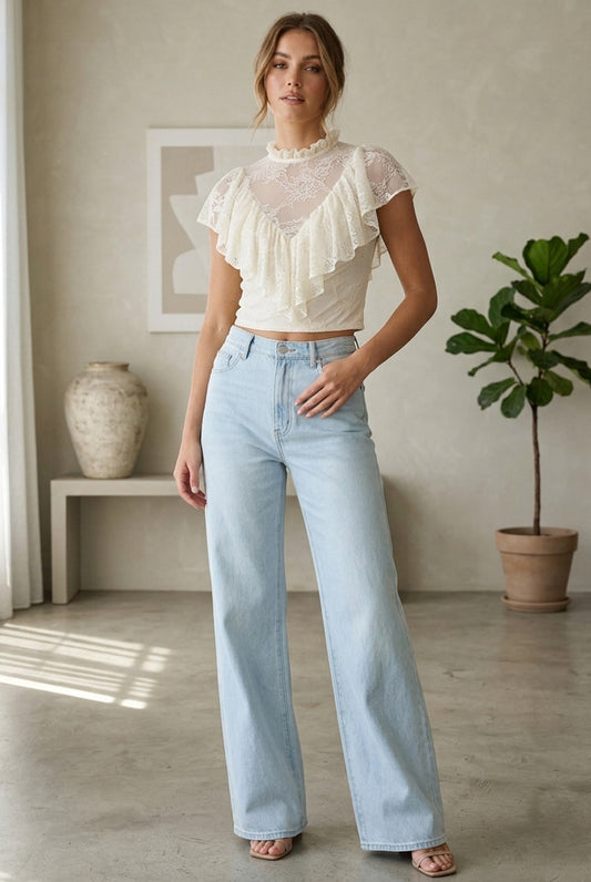 Lace Sleeveless Frill Top