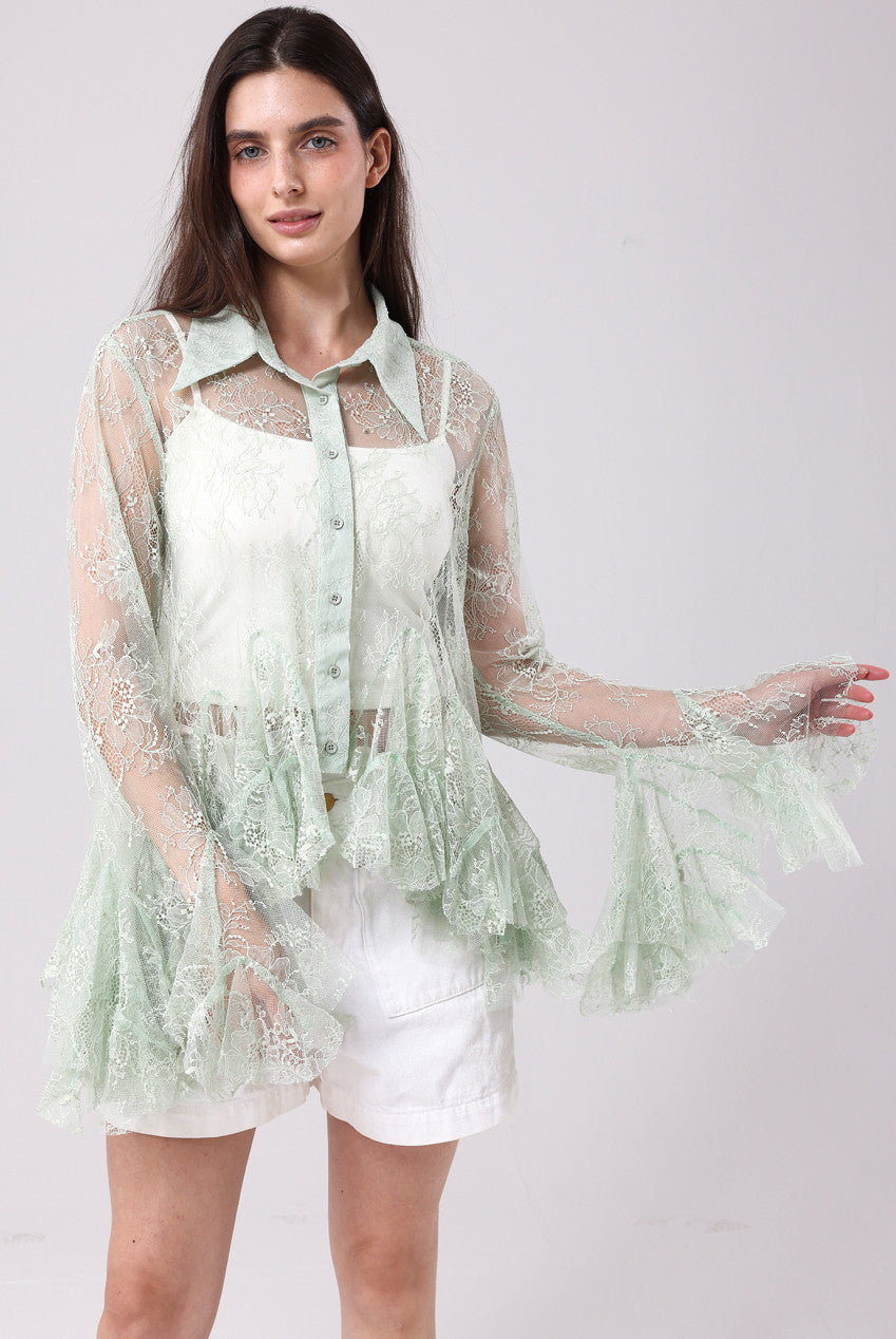 Lace Blouse with Frill Hem