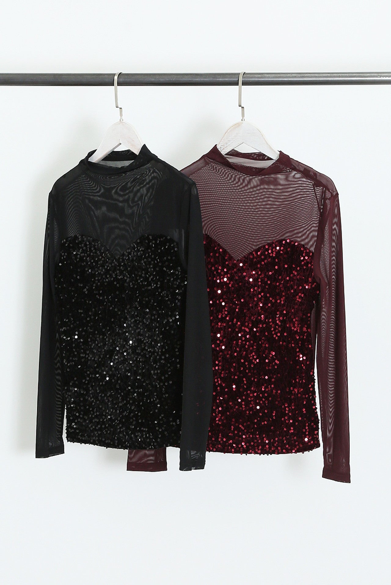 Mesh Long Sleeve Sequin Top