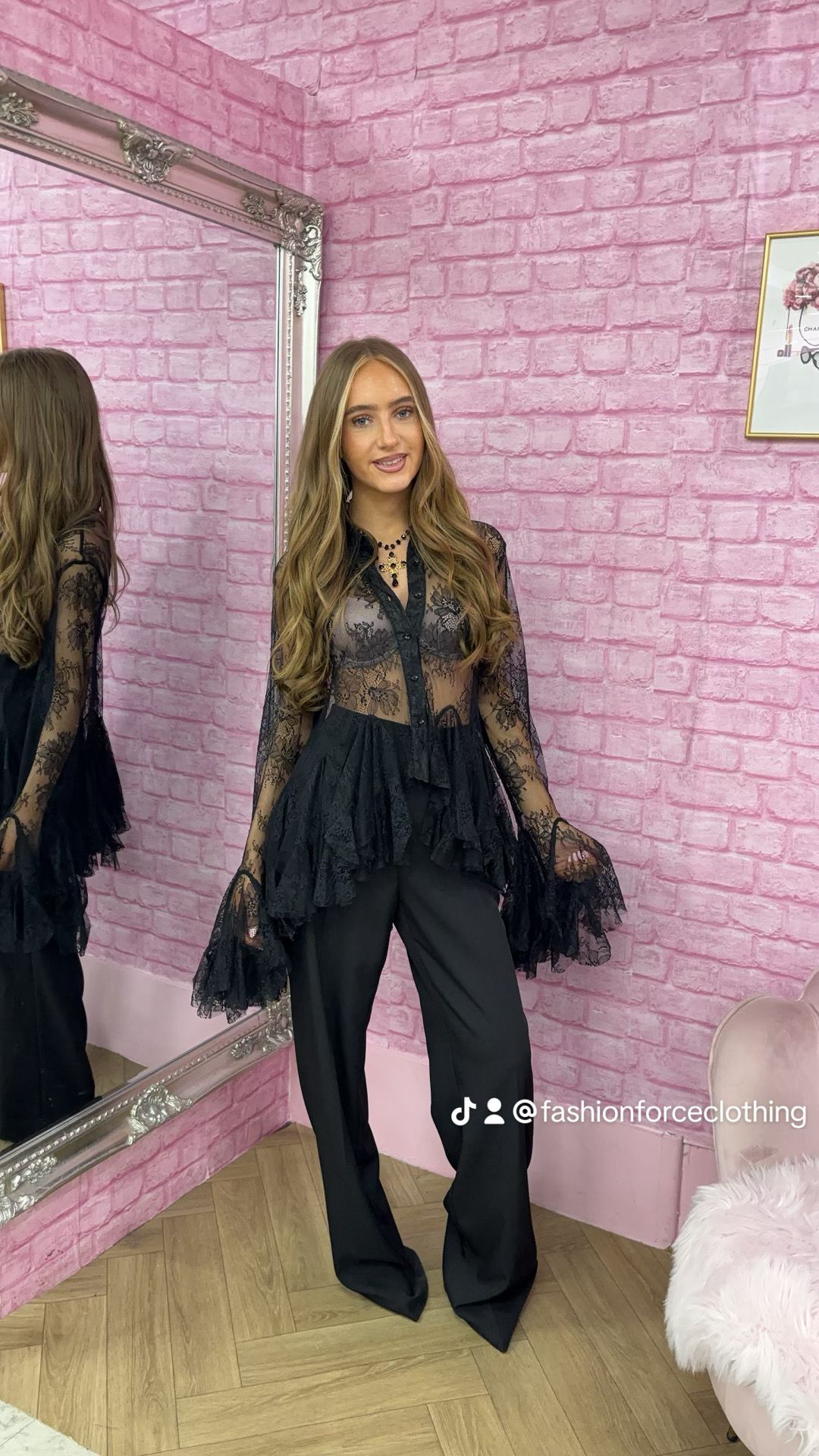 Lace Blouse with Frill Hem