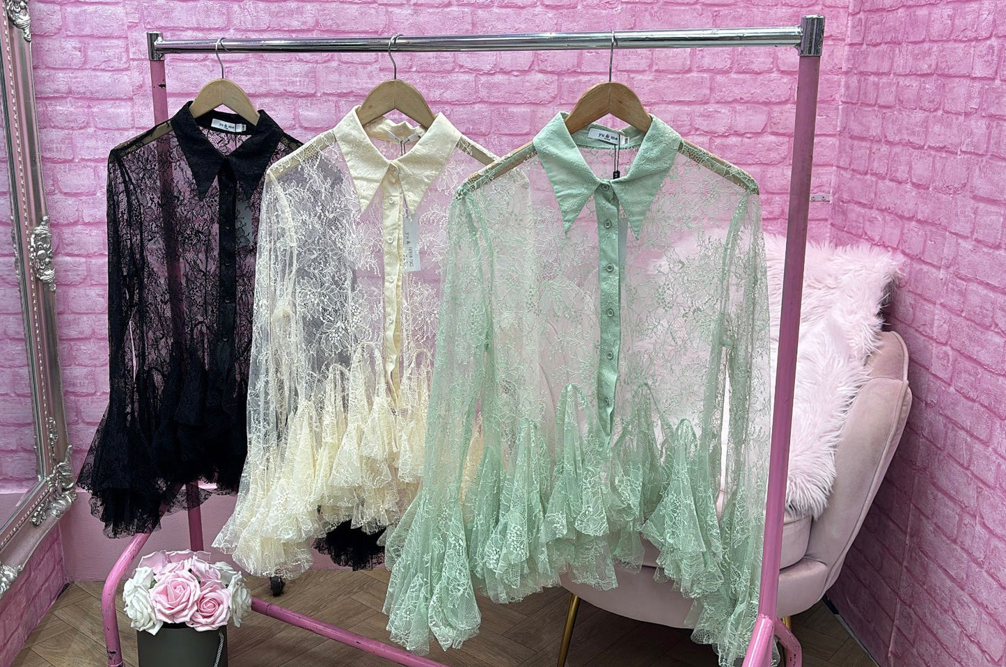 Lace Blouse with Frill Hem