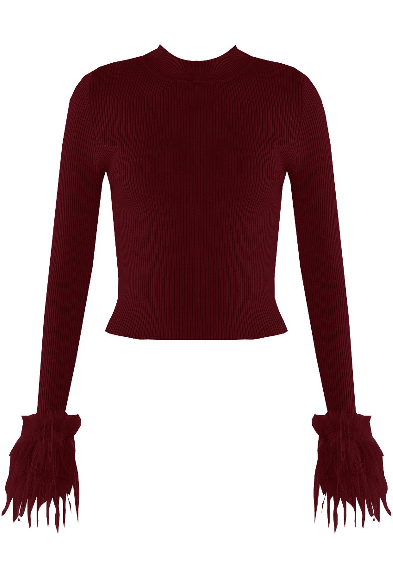 Fur Cuff Fine Knit Ribbed Jumper