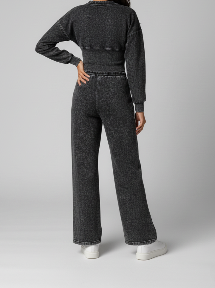 Acid Wash Button Up Loungewear Set