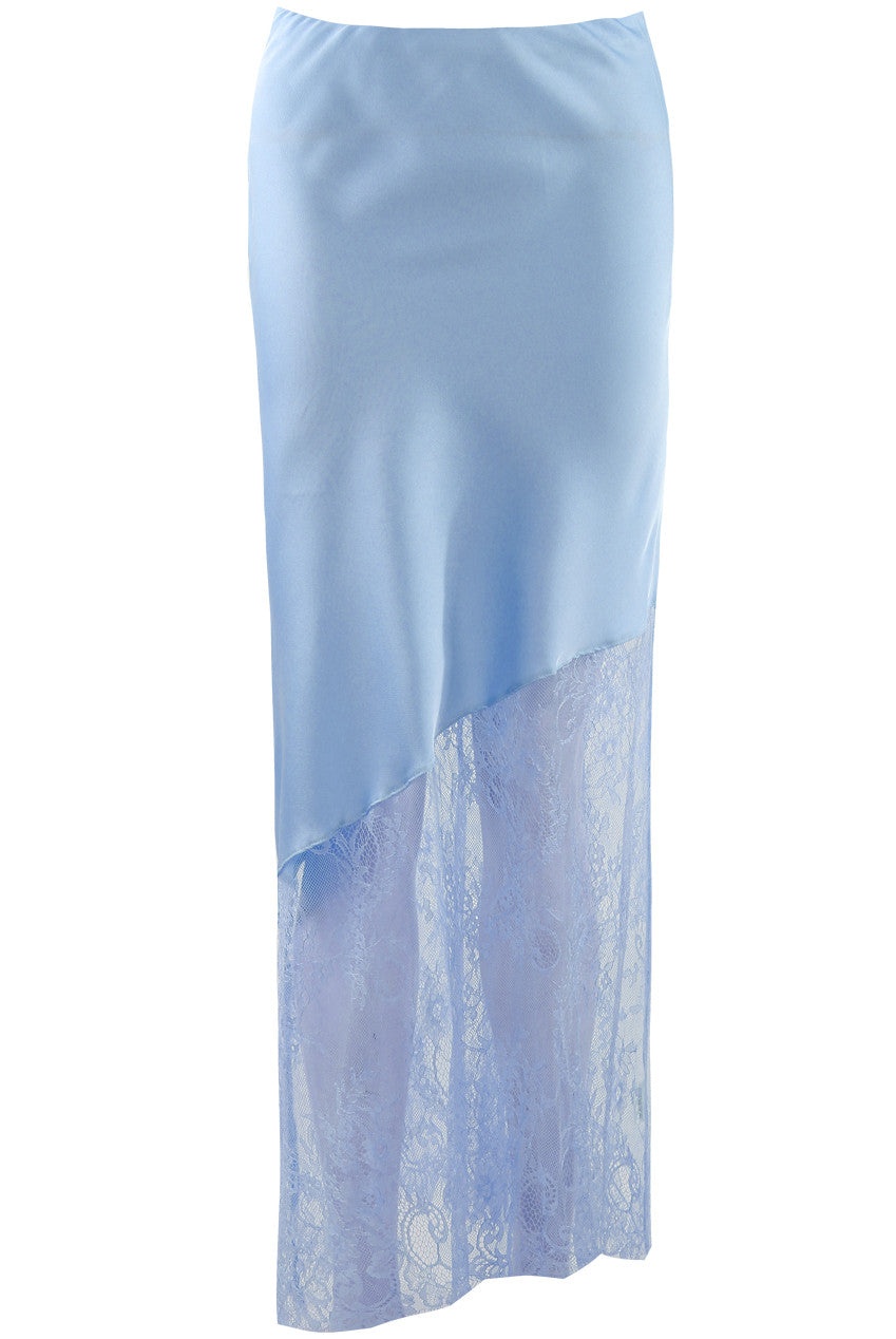 Asymmetric Lace Hem Satin Skirts