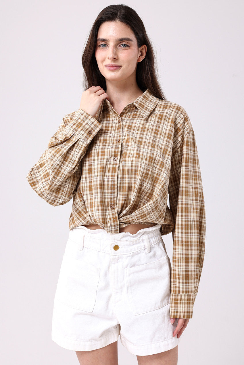 Gathered Hem Checked Shirt