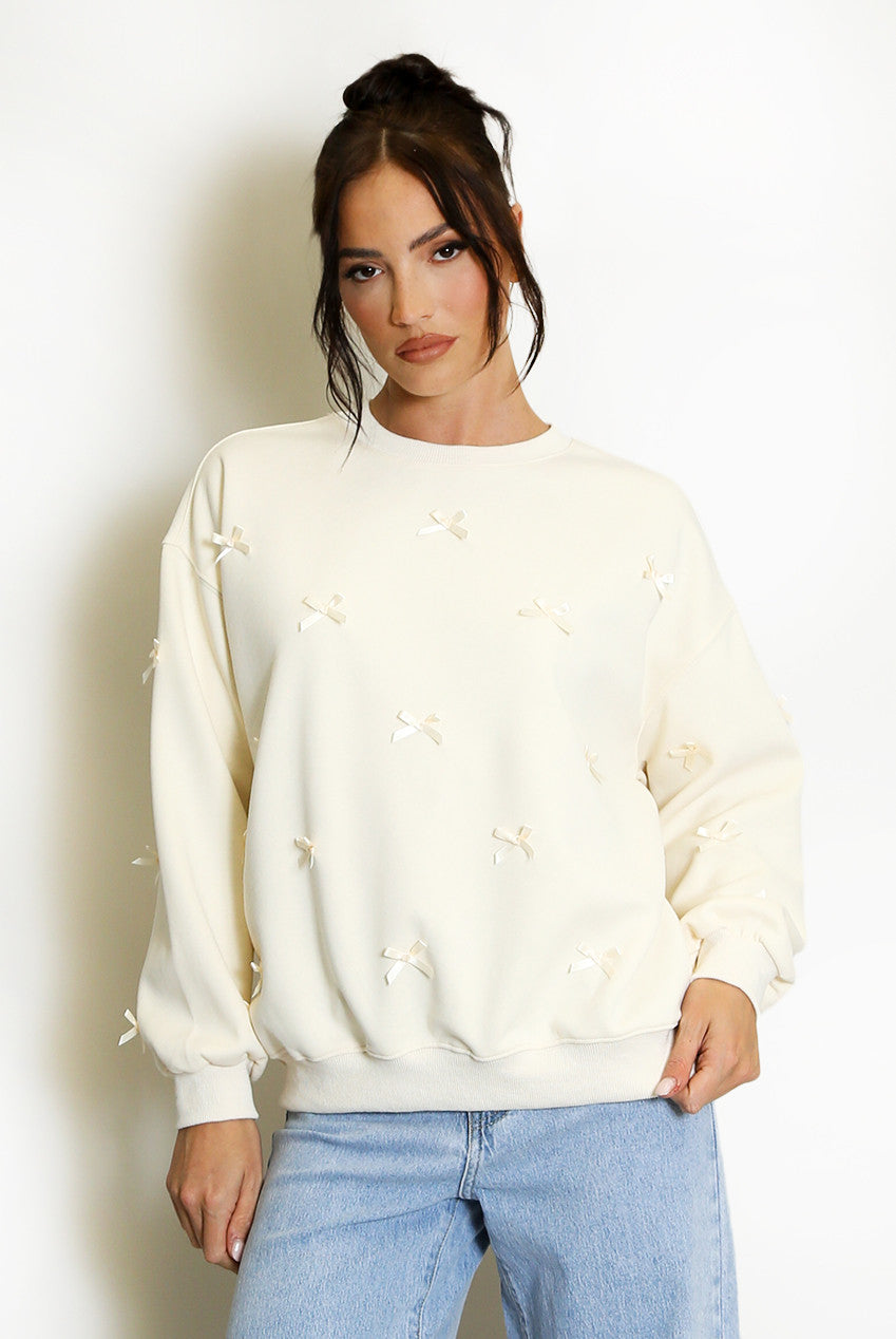 Bow Detail Crew Neck Sweatshirt