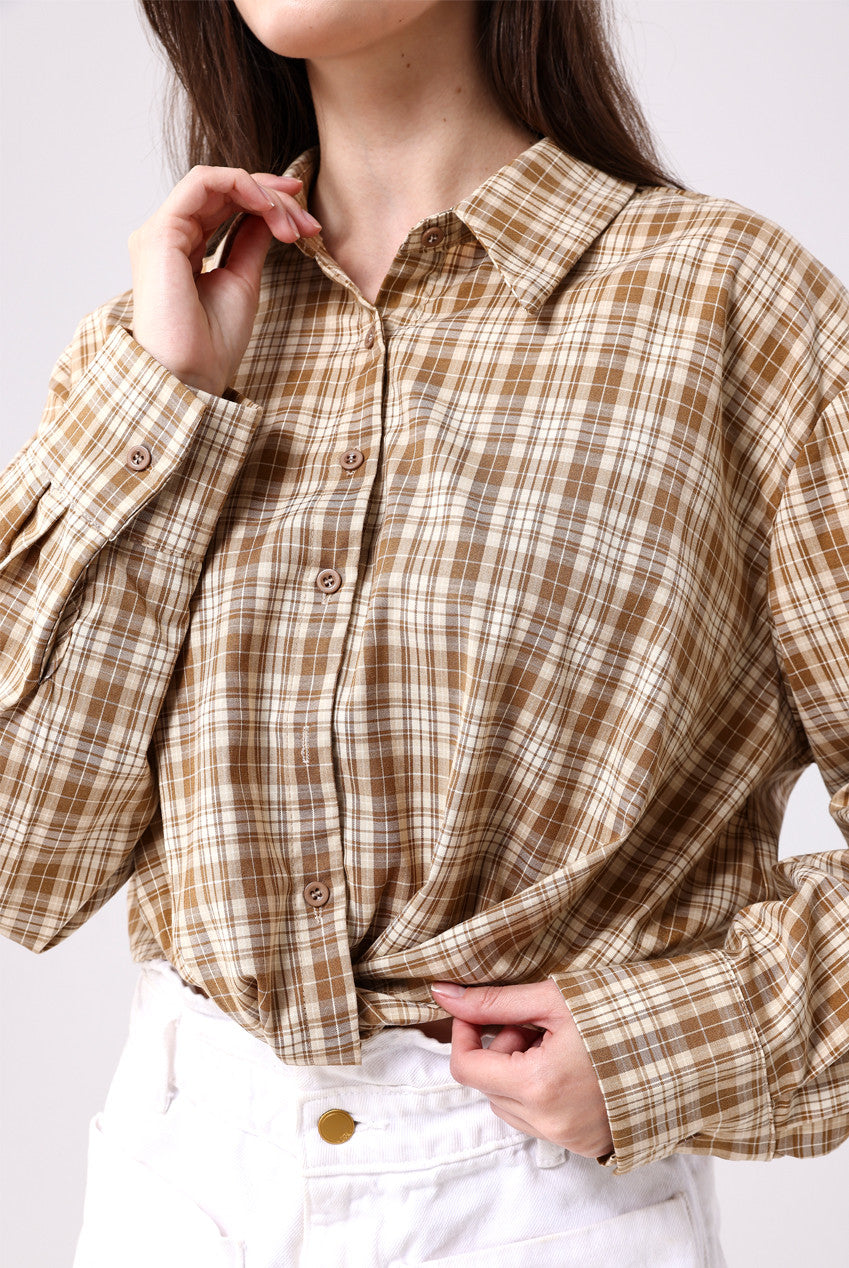 Gathered Hem Checked Shirt