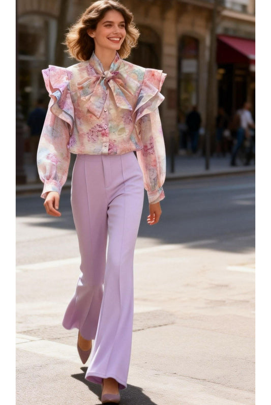 Floral Print Pussy Bow Blouse