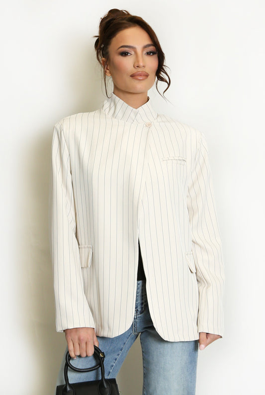 Striped Asymmetric Wrap Blazer