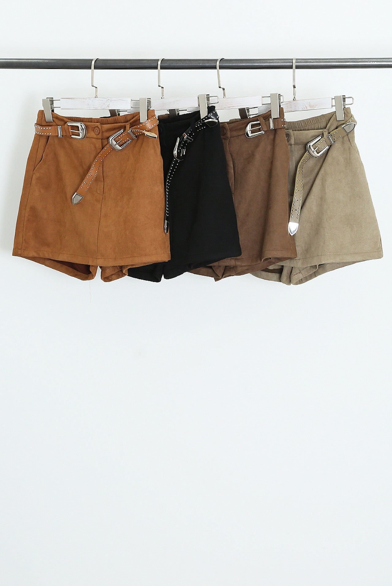 Faux Suede Skort with Studded Belt