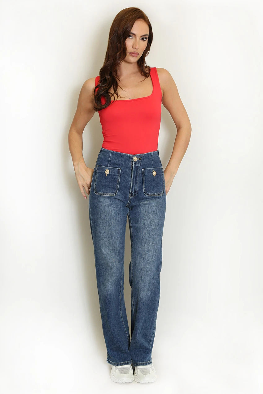 Patch Pocket Flare Jeans