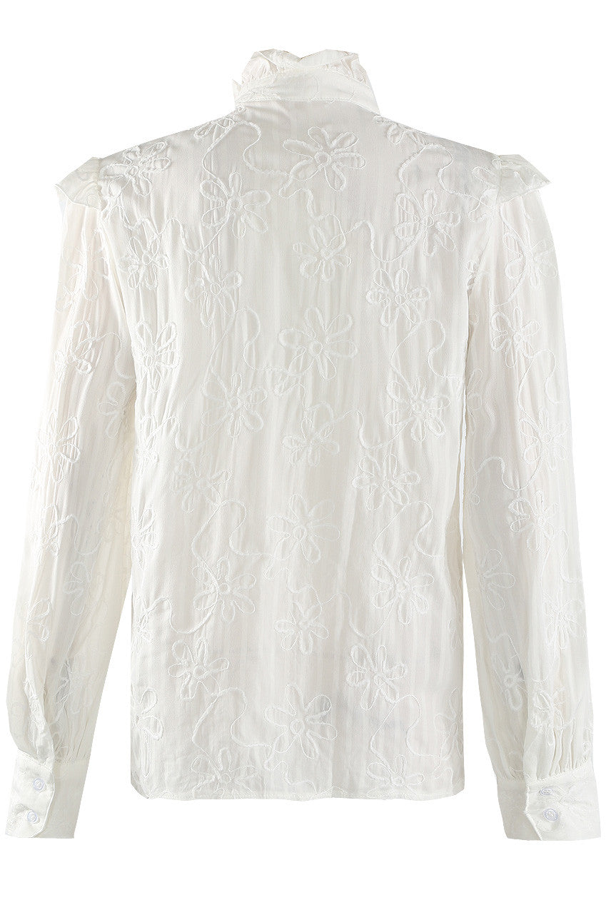 Ruffle Blouse with Embroidery Detail