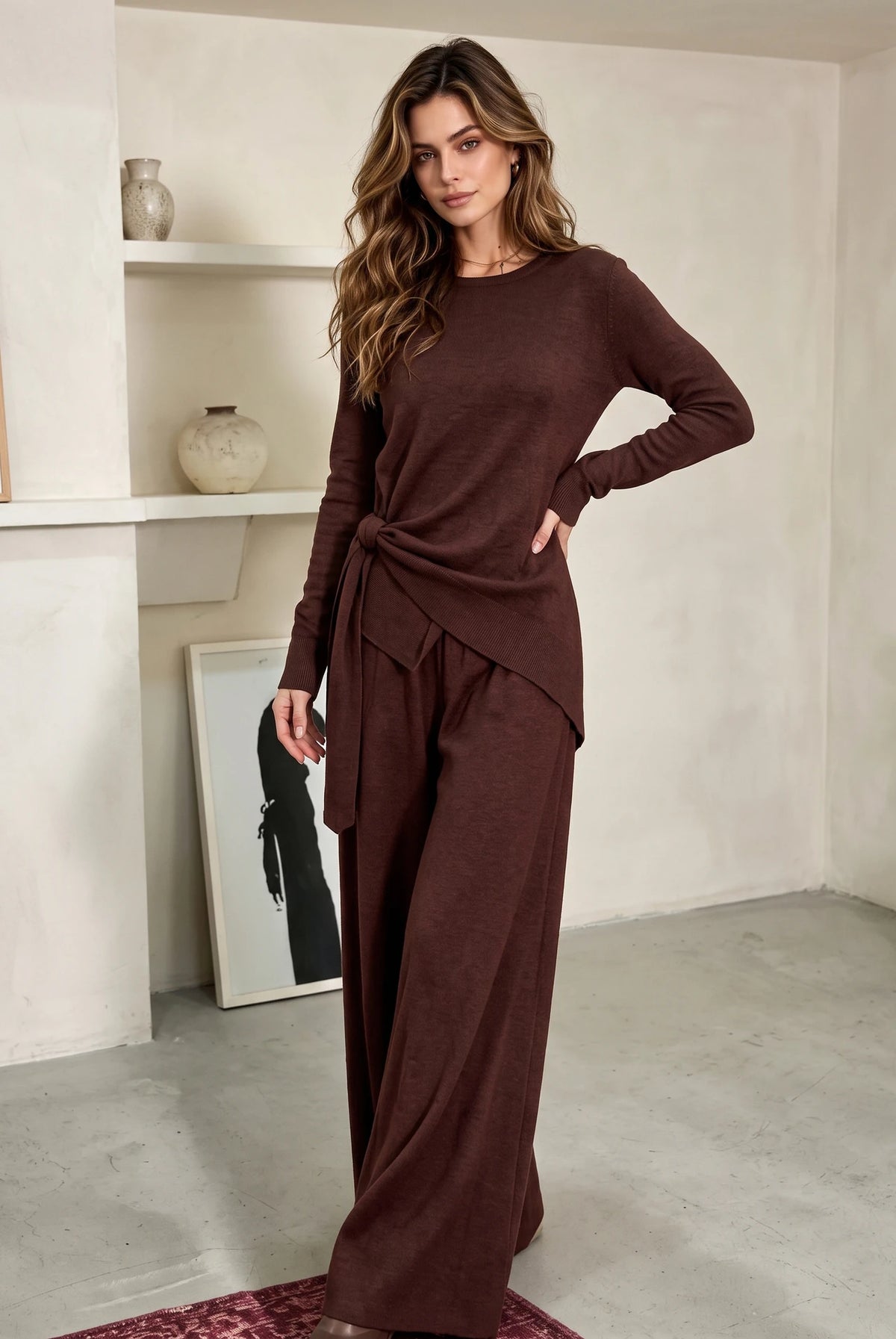 Sash Jumper and Wide Leg Trouser Set