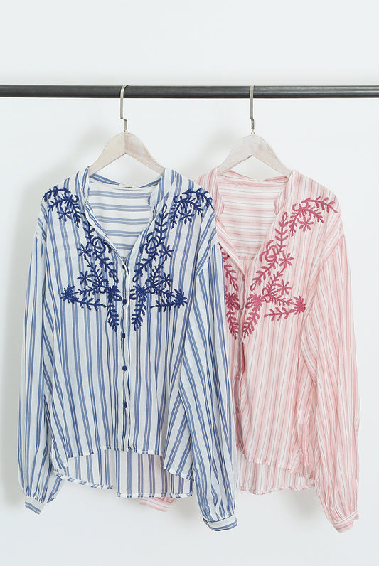 Embroidered Stripe Blouse