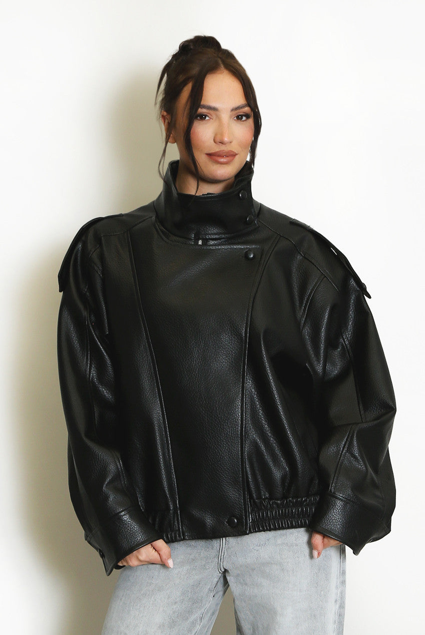 Designer Inspired Faux Leather High Neck Jacket
