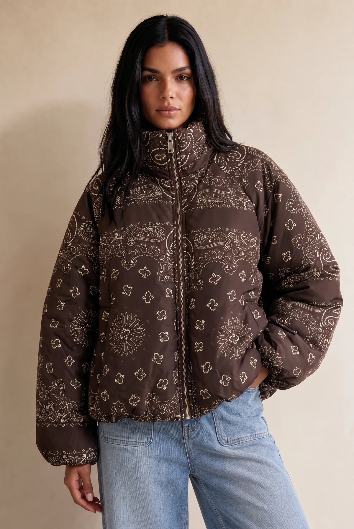 Paisley Puffer Cropped Jacket