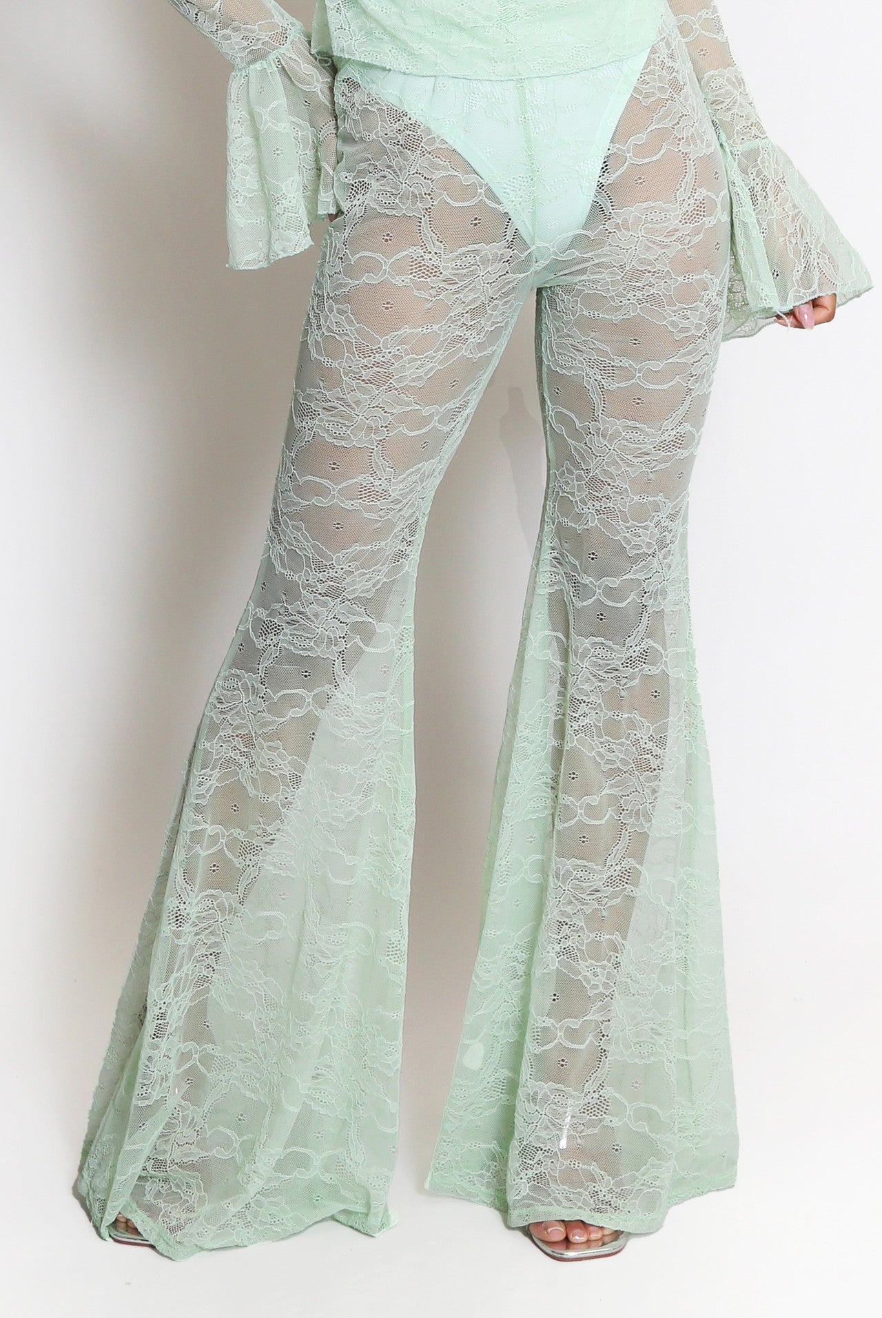 Sheer Lace Flare Trousers