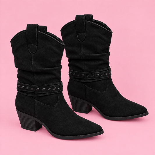 Suede Cowboy Boot with Stitching Detail