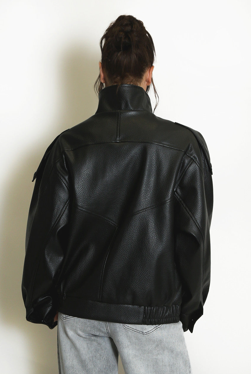 Designer Inspired Faux Leather High Neck Jacket