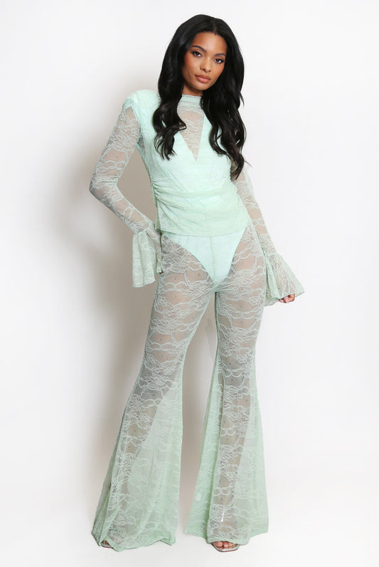 Sheer Lace Flare Trousers