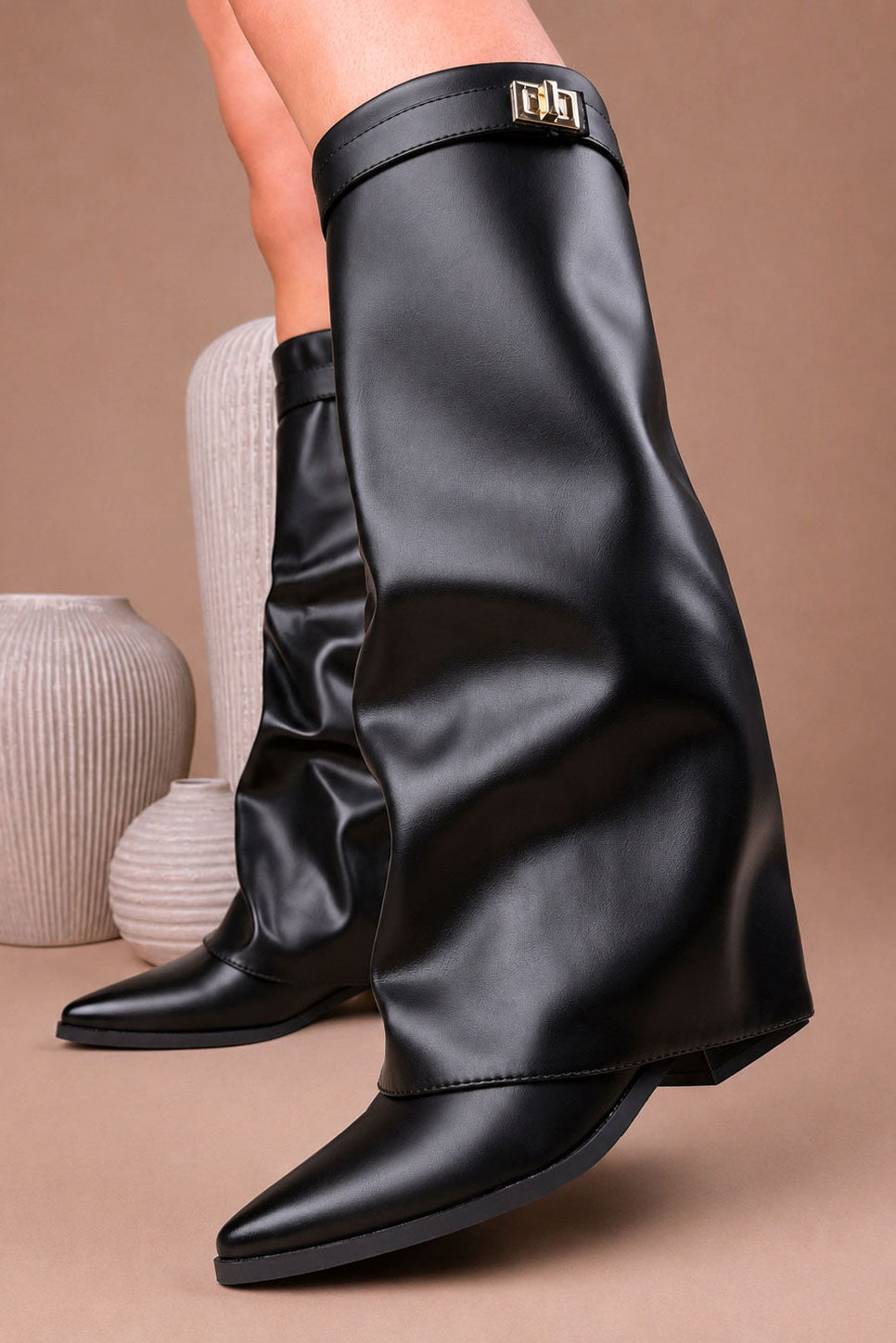 Designer Inspired PU Leather Cowboy Foldover Boot