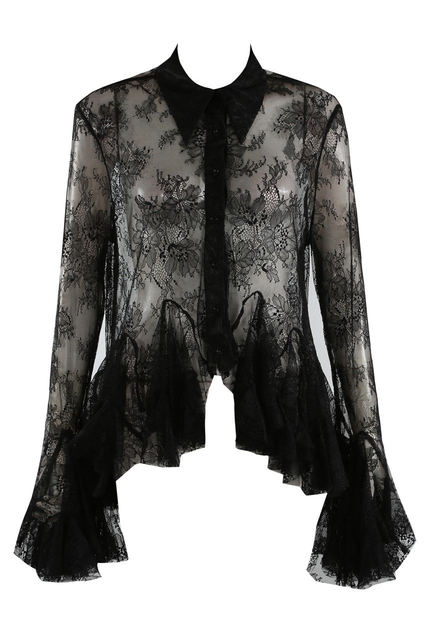 Lace Blouse with Frill Hem