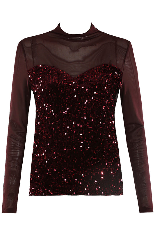 Mesh Long Sleeve Sequin Top