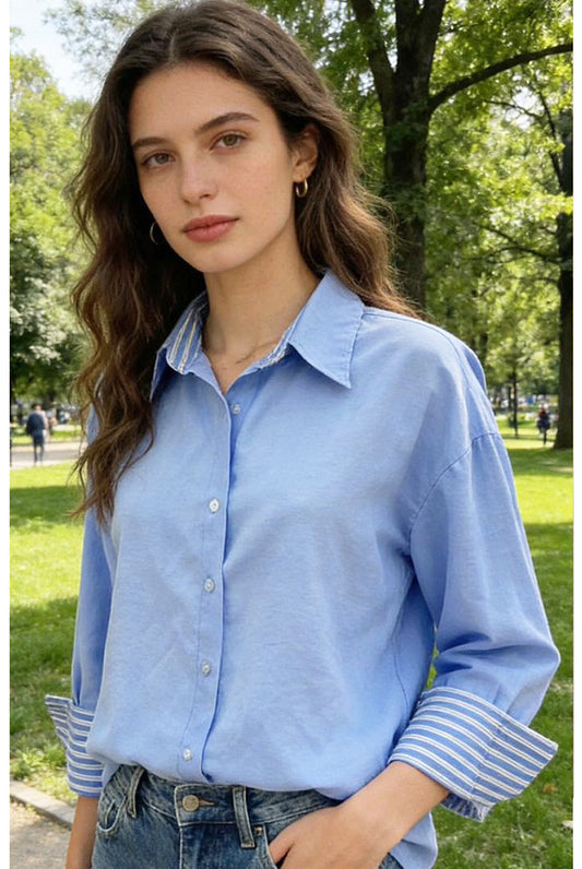 Stripe Contrast Cuff Shirt