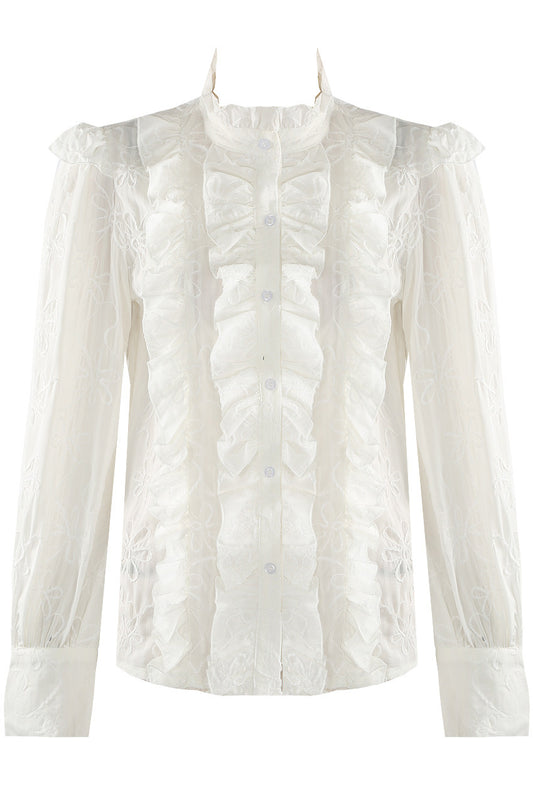 Ruffle Blouse with Embroidery Detail