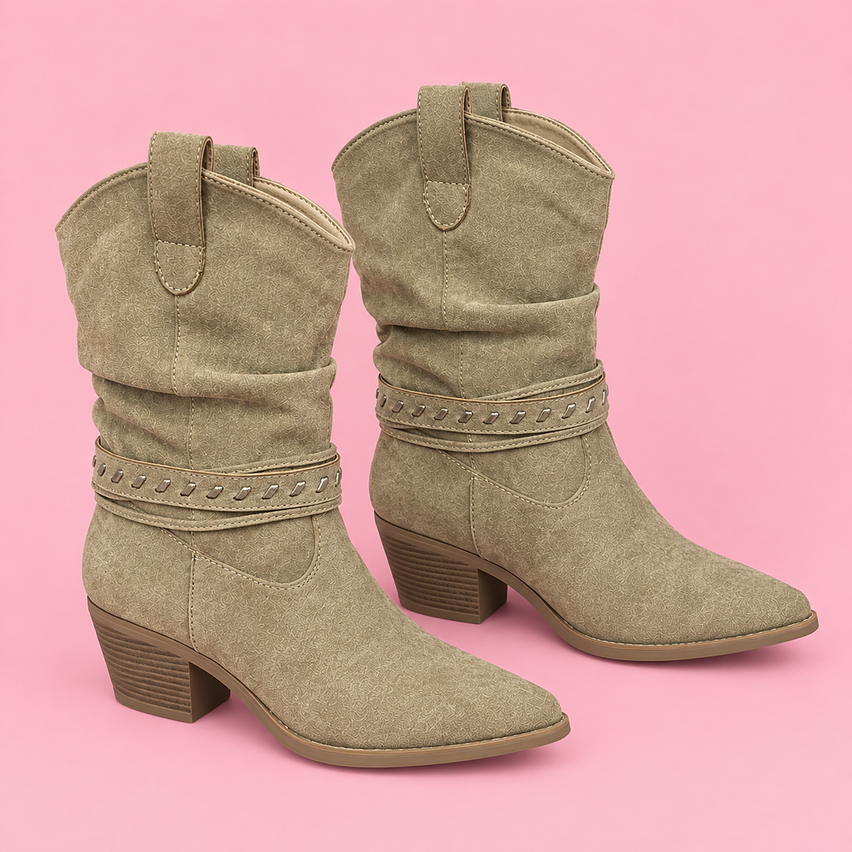 Suede Cowboy Boot with Stitching Detail