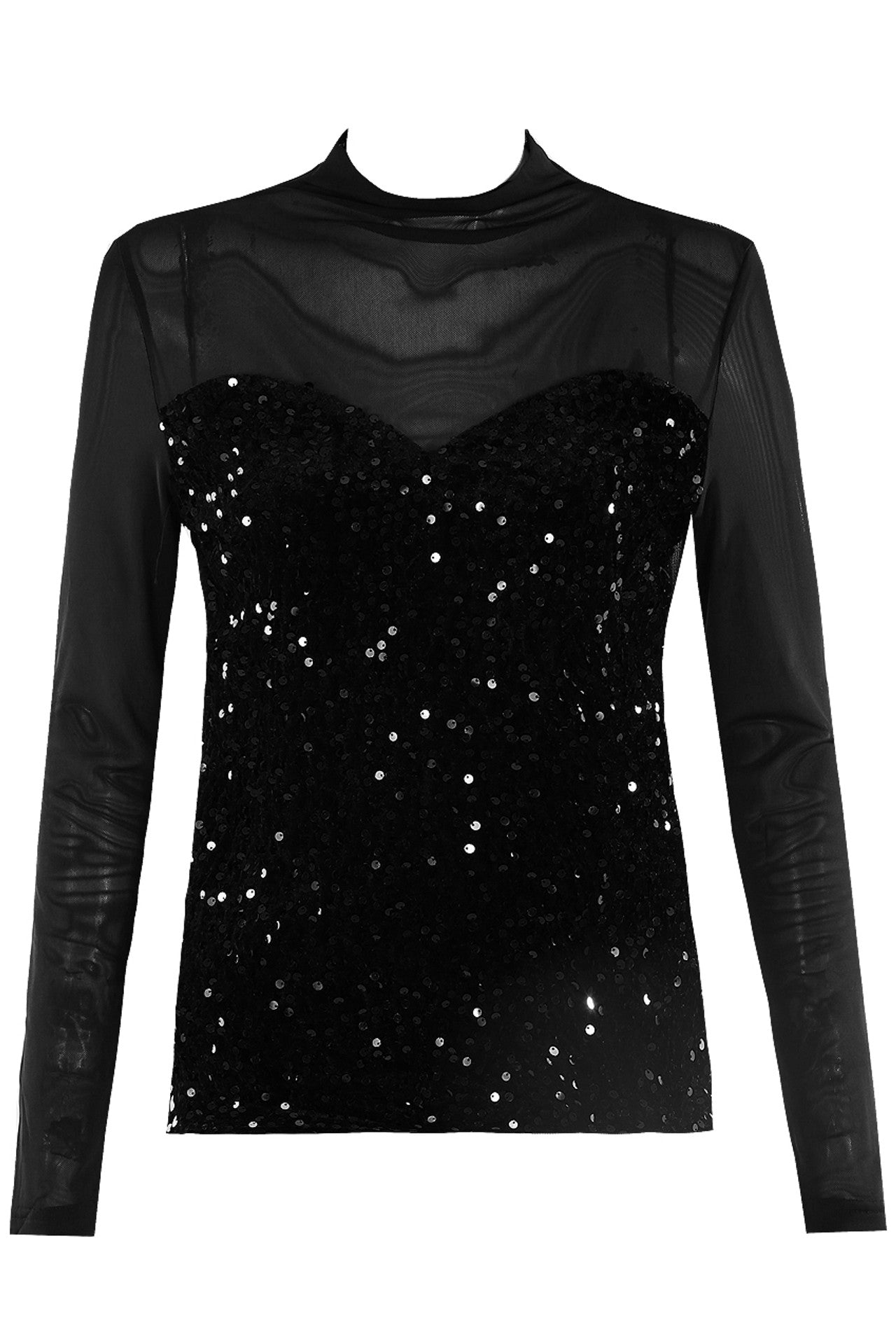 Mesh Long Sleeve Sequin Top